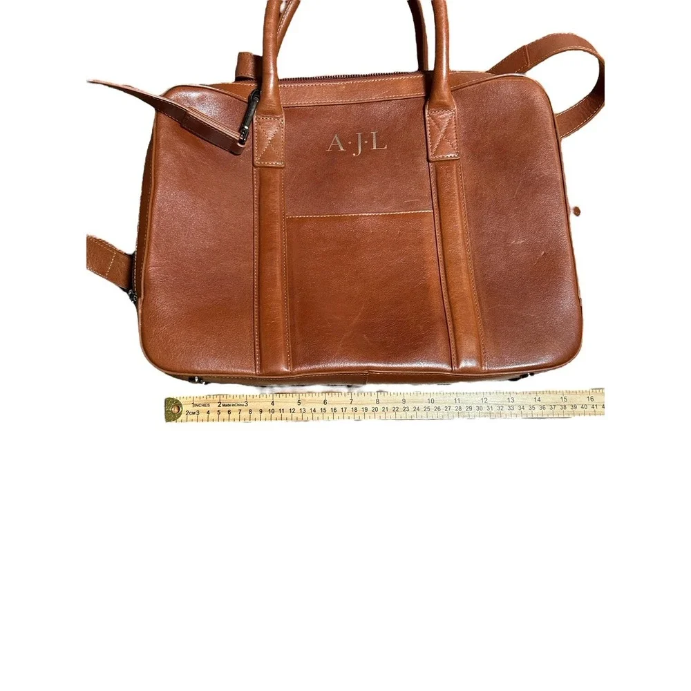 Mark & Graham Laptop Bag Crossbody Camel Brown Leather Tech‎ Organizer READ
